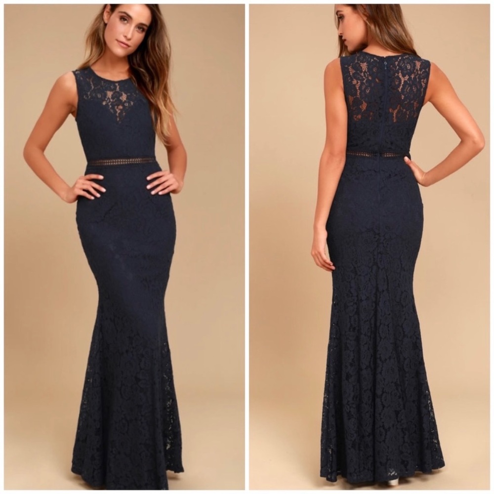 Lulu's Music of the Heart Navy Blue Lace Maxi Dress, Size XS